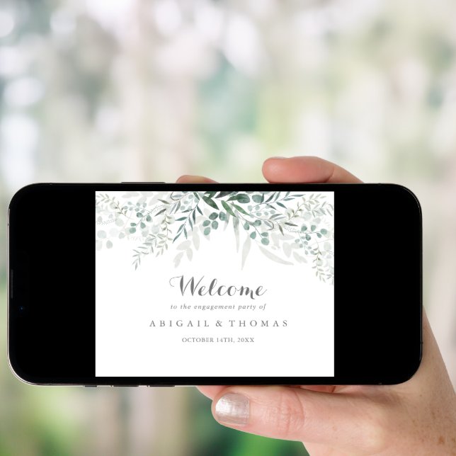 Minimalist Eucalyptus Engagement Party Welcome  Poster (Front Digital)