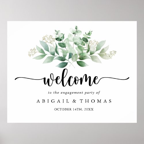 Minimalist Eucalyptus Engagement Party Welcome   Poster