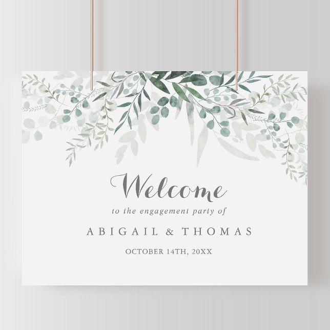 Minimalist Eucalyptus Engagement Party Welcome  Poster (Creator Uploaded)