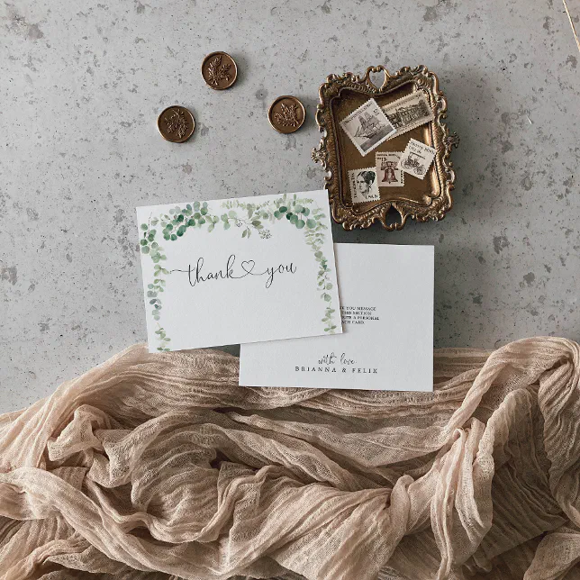 Minimalist Eucalyptus Flat Wedding Thank You Card | Zazzle