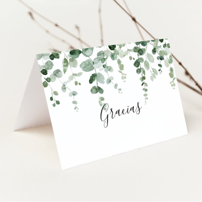 Minimalist Eucalyptus Folded Wedding Gracias Card (Creator Uploaded)