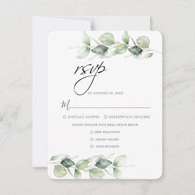 Minimalist Eucalyptus Foliage Botanical Wedding RSVP Card (Front)
