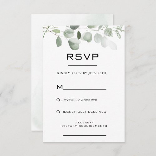 Minimalist Eucalyptus Foliage Formal RSVP Card