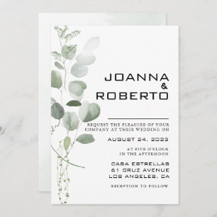 Minimalist Eucalyptus Foliage Formal Wedding Invitation