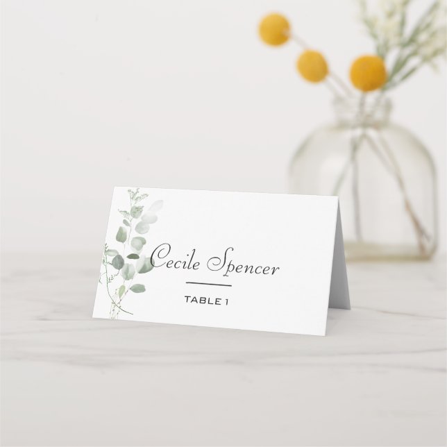 Minimalist Eucalyptus Foliage Formal Wedding Place Card (Front)
