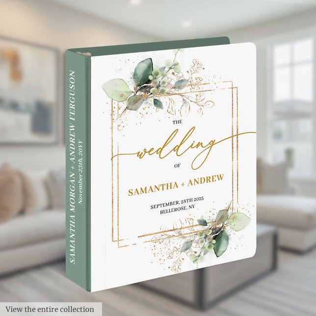 Minimalist Eucalyptus Gold Wedding Memory Album 3 Ring Binder (Minimalist Eucalyptus Gold Wedding Memory Album 3 Ring Binder)