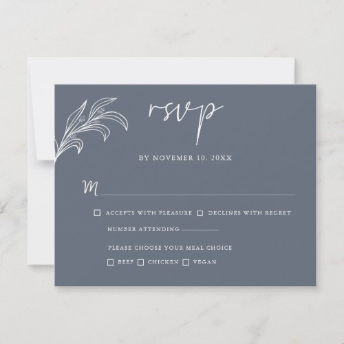 Minimalist Eucalyptus Gray White Leaves Wedding  RSVP Card