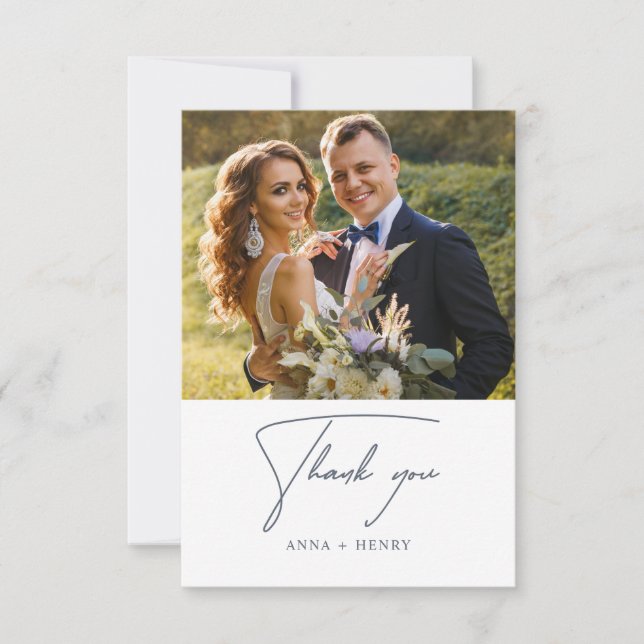 Minimalist Eucalyptus Gray White Leaves Wedding Thank You Card (Front)