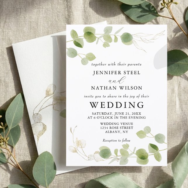 Minimalist Eucalyptus Green Foliage Classy Wedding Invitation (Creator Uploaded)