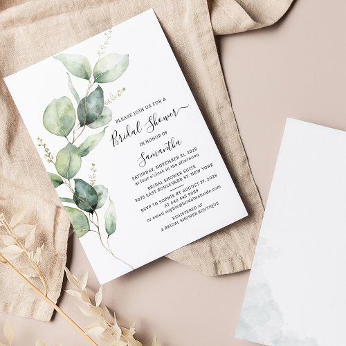 Minimalist Eucalyptus Greenery Bridal Shower Invitation
