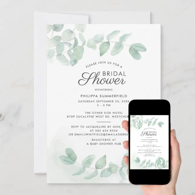 Minimalist Eucalyptus Greenery Bridal Shower Invitation Zazzle 0324