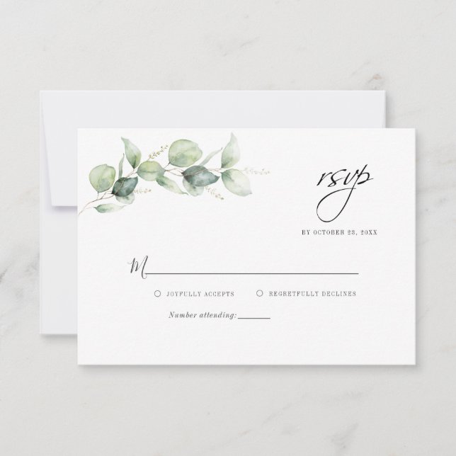 Minimalist Eucalyptus Greenery Foliage Wedding RSVP Card (Front)