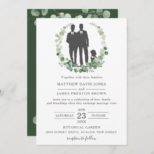 Minimalist Eucalyptus Greenery Gay Wedding Grooms  Invitation