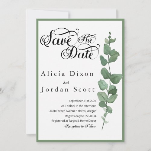 Minimalist Eucalyptus Greenery Save the Date Invitation