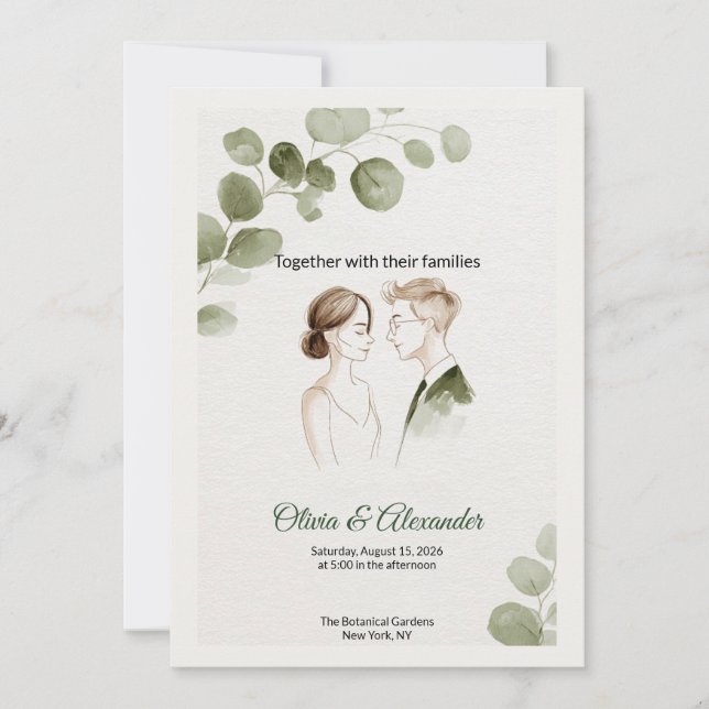 Minimalist Eucalyptus Greenery Wedding Invitation (Front)