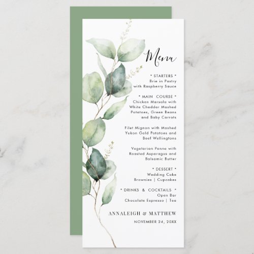 Minimalist Eucalyptus Greenery Wedding Menu