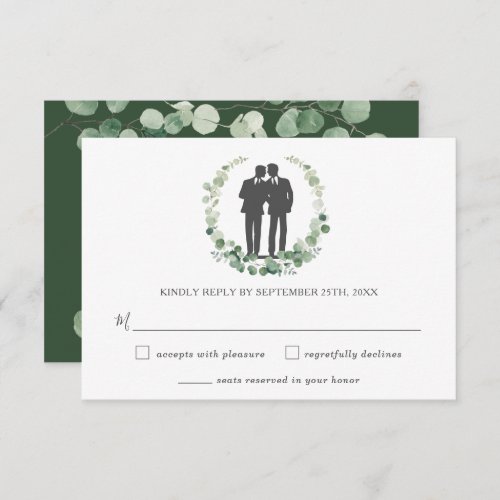 Minimalist Eucalyptus Greenery Wreath Gay Wedding  RSVP Card