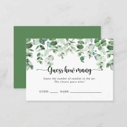 Minimalist Eucalyptus Guess How Many Game Card