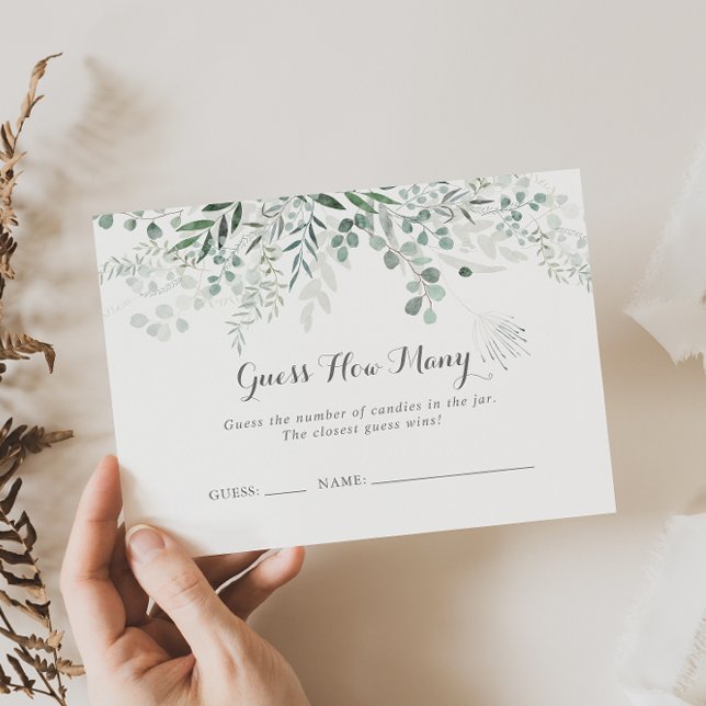 Minimalist Eucalyptus Guess How Many Game Card (Creator Uploaded)