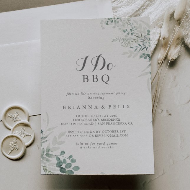 Minimalist Eucalyptus I Do BBQ Engagement Party Invitation (Creator Uploaded)