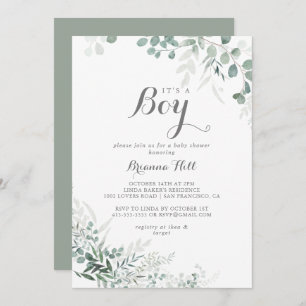 Minimalist Eucalyptus It's A Boy Baby Shower Invitation