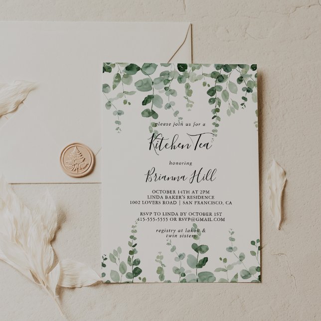 Minimalist Eucalyptus Kitchen Tea Bridal Shower  Invitation (Creator Uploaded)