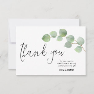 Minimalist Eucalyptus Leaf Script Photo Thank You Card