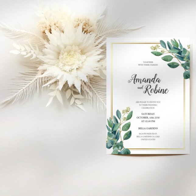 Minimalist Eucalyptus Leaf Wedding Invitation (Creator Uploaded)