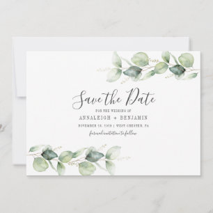 Minimalist Eucalyptus Leaves Botanical Wedding Save The Date