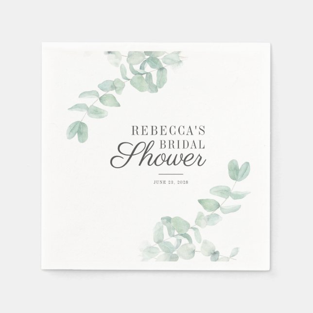 Minimalist Eucalyptus Leaves Bridal Shower Paper Napkins (Front)