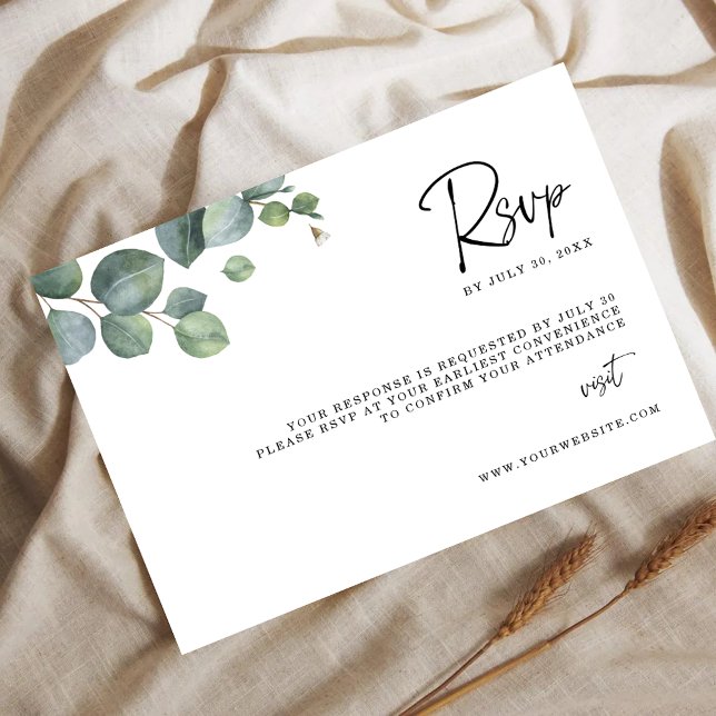 Minimalist Eucalyptus Leaves RSVP Wedding Card (Creator Uploaded)