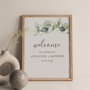 Minimalist Eucalyptus Leaves Script Wedding Poster