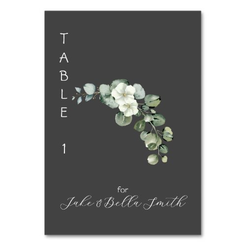 Minimalist Eucalyptus Leaves Wedding Grey 1 Table Number