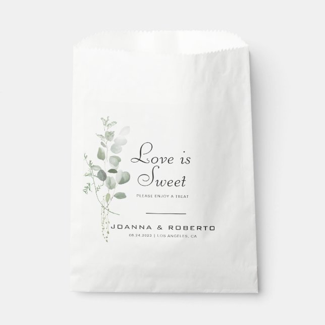 Minimalist Eucalyptus Love is Sweet Wedding  Favor Bag (Front)