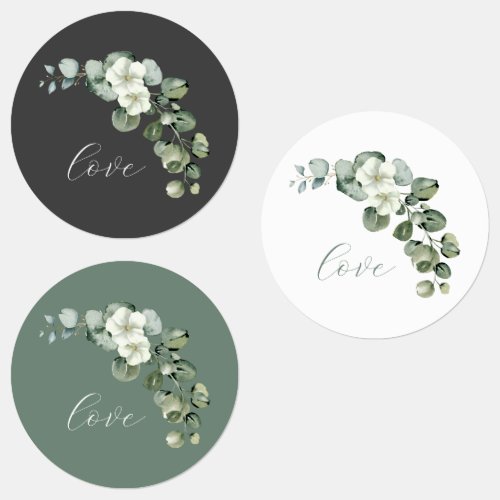 Minimalist Eucalyptus Love Wedding Stickers