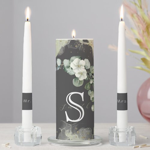 Minimalist Eucalyptus Monogram Wedding  Unity Candle Set