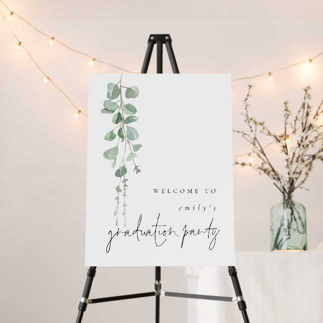 Minimalist Eucalyptus Name Welcome Graduation Foam Board (In Situ (Stand))