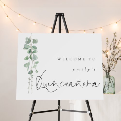 Minimalist Eucalyptus Name Welcome Quinceaera Foam Board