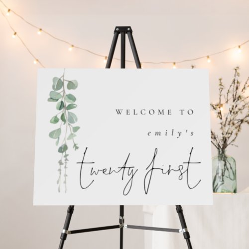 Minimalist Eucalyptus Name Welcome Twenty First Foam Board