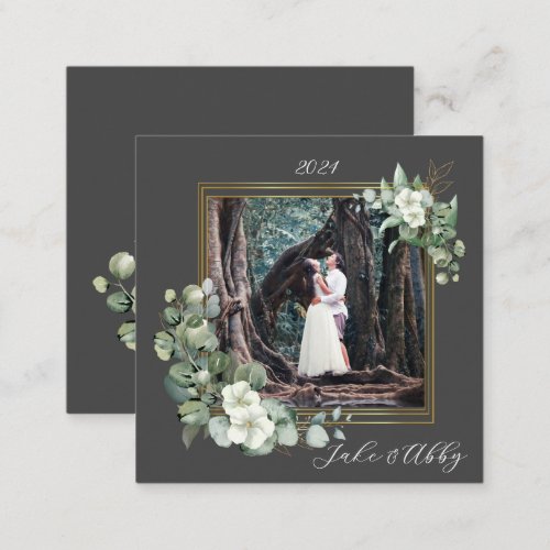Minimalist Eucalyptus Personalized Wedding Photo Enclosure Card