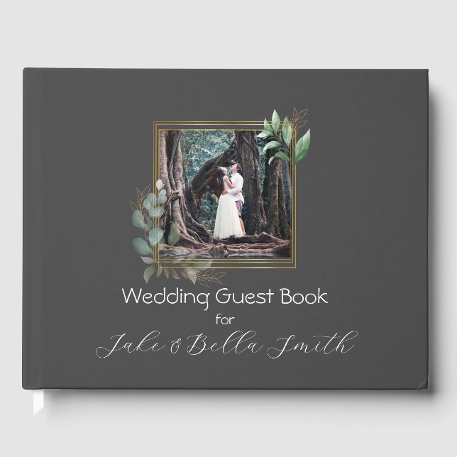 Minimalist Eucalyptus Personalized Wedding Photo Guest Book (Front)