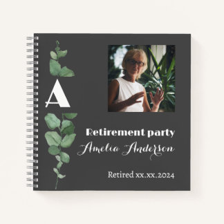 Minimalist eucalyptus photo retirement guest book