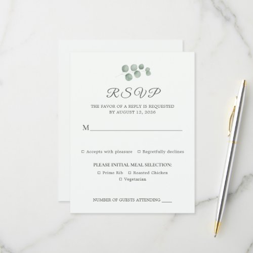 Minimalist Eucalyptus Sage Green Wedding RSVP Card