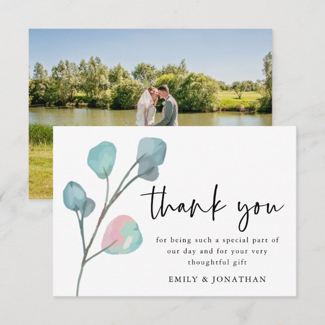Minimalist Eucalyptus Script Photo Thank You Card (Front/Back)