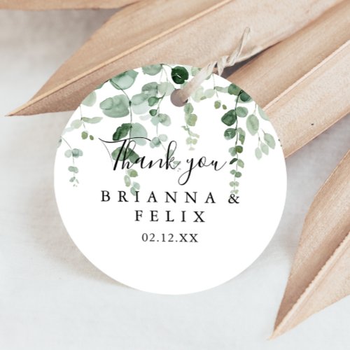 Minimalist Eucalyptus Thank You Wedding Favor  Classic Round Sticker