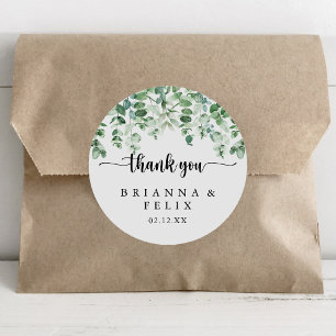Minimalist Eucalyptus Thank You Wedding Favor Classic Round Sticker