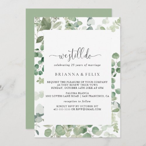 Minimalist Eucalyptus We Still Do Vow Renewal Invitation