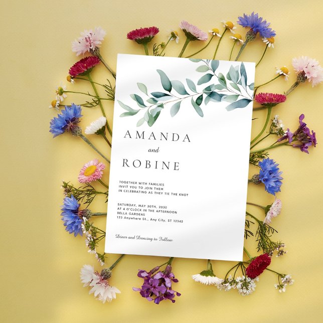 Minimalist Eucalyptus Wedding Invitation (Creator Uploaded)