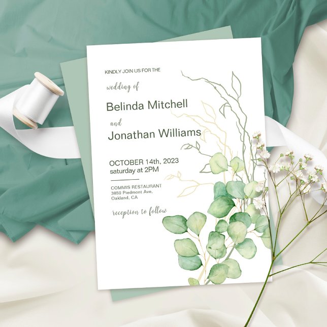 Minimalist Eucalyptus Wedding Invitation (Creator Uploaded)