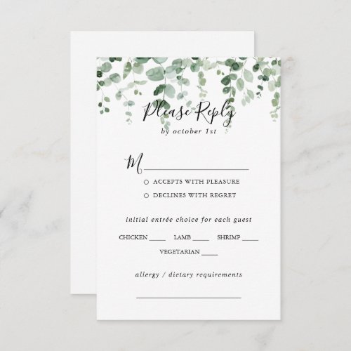 Minimalist Eucalyptus Wedding Menu Choice RSVP